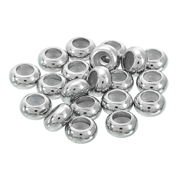 20Pack 8mm*2.5mm Insert Rubber Stopper Positioning Spacer Beads, Stainless Steel Adjustable Slider Beads Silver