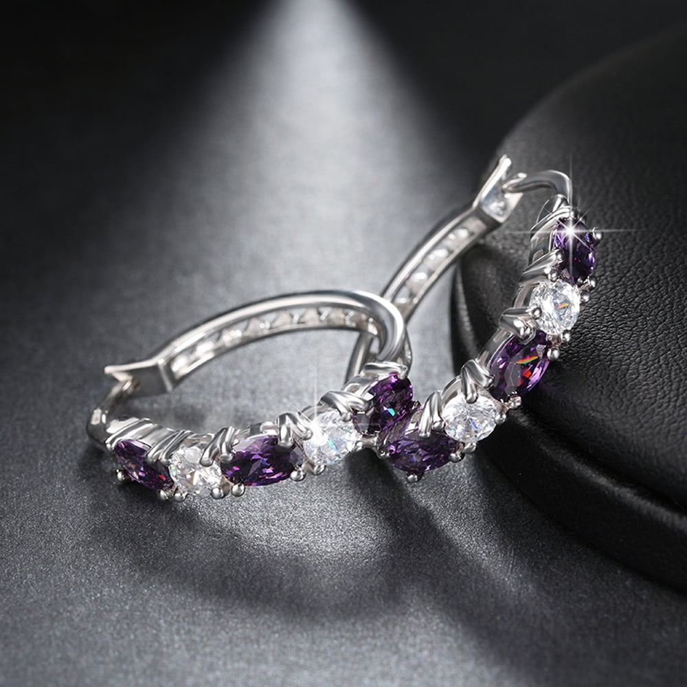 Hoop Earrings for Women Purple Cubic Zirconia White Gold Plated Ginger Lyne Collection
