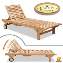 Sunny Teak Wood 4-Position Outdoor Sun Bed Lounger Garden Patio Chair w Tray 2 Wheels