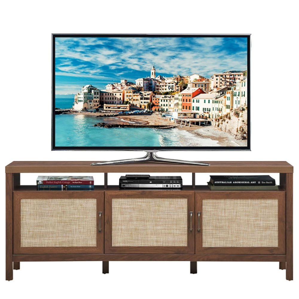 Finihen TV Stand, TV Cabinet, Universal TV Stand Entertainment Media Center for TV's up to 65 Inch, Media Entertainment Center with Storage, for Living Room, Bedroom, Walnut