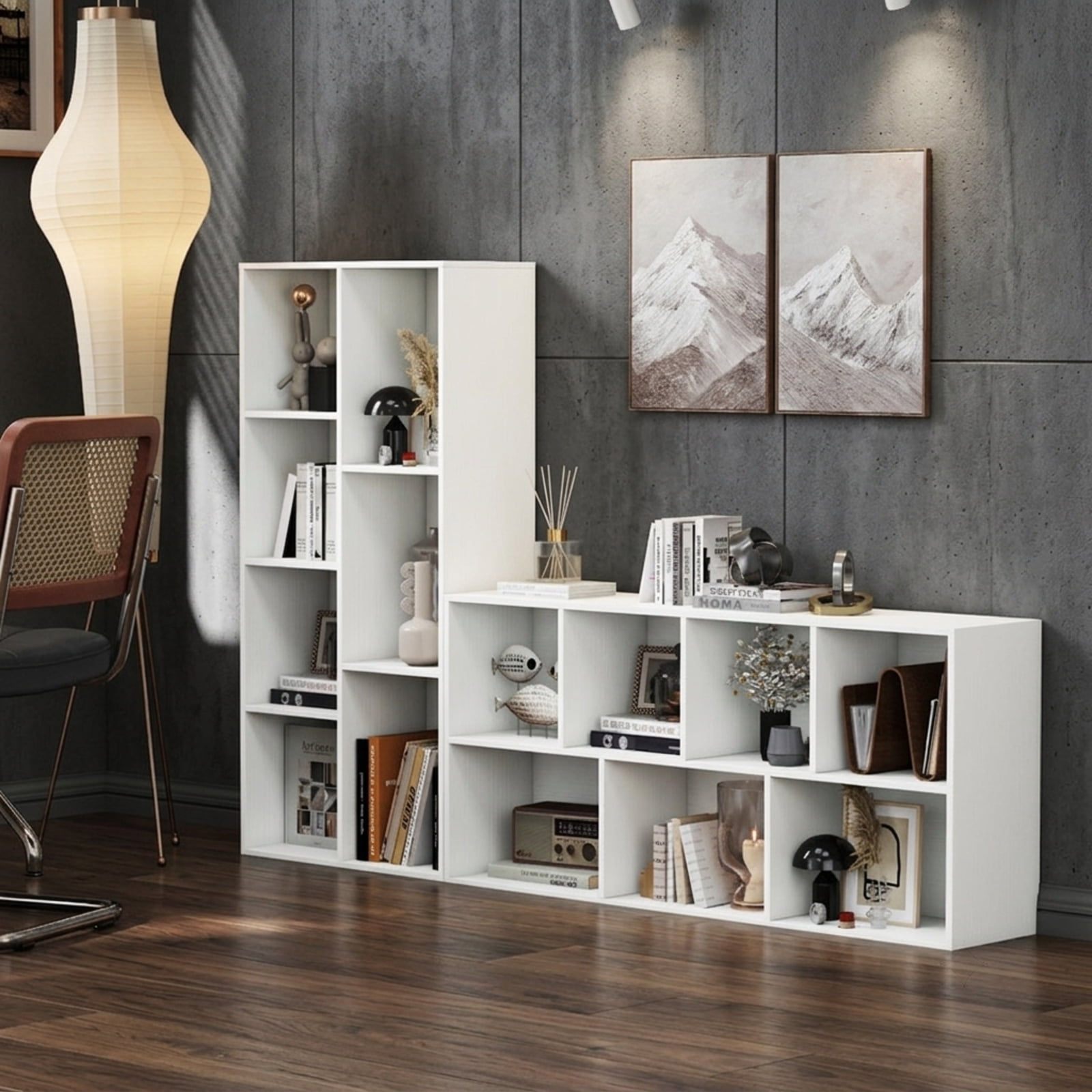 Furnibear Vertical or Horizontal Freestanding Bookshelf with 7 Compartments and Anti-Tipping Kits for Living Room Bedroom, White