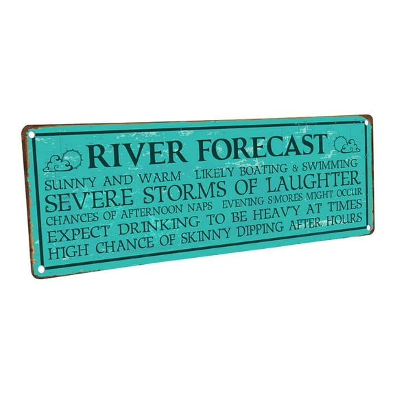 River Forecast 4"x12" Metal Sign, Wall Décor for Vacation, Cabin, and Lakehouse