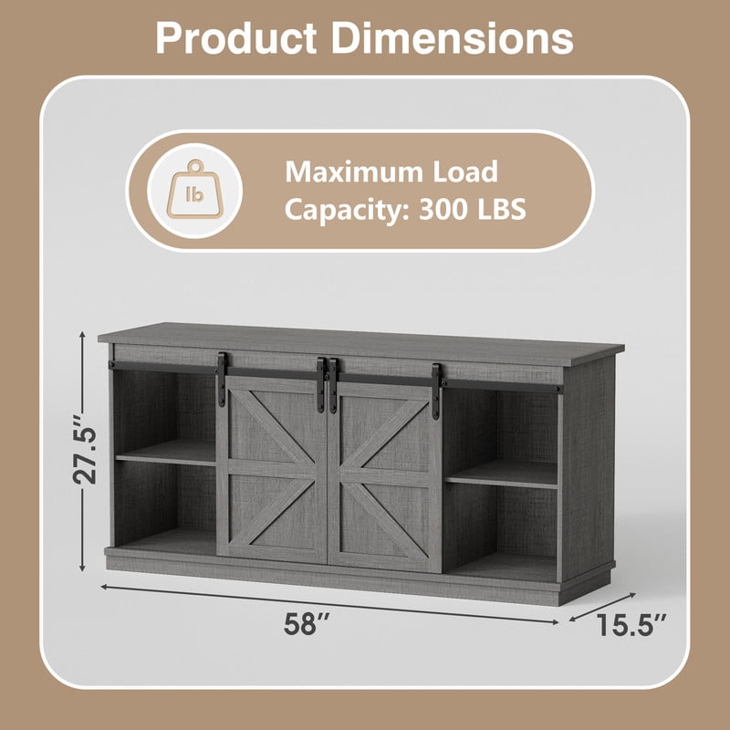 Homall 58'' TV Stand forTVs up to 65'', Storage Cabinet with Sliding Barn Door, Entertainment Center, Gary