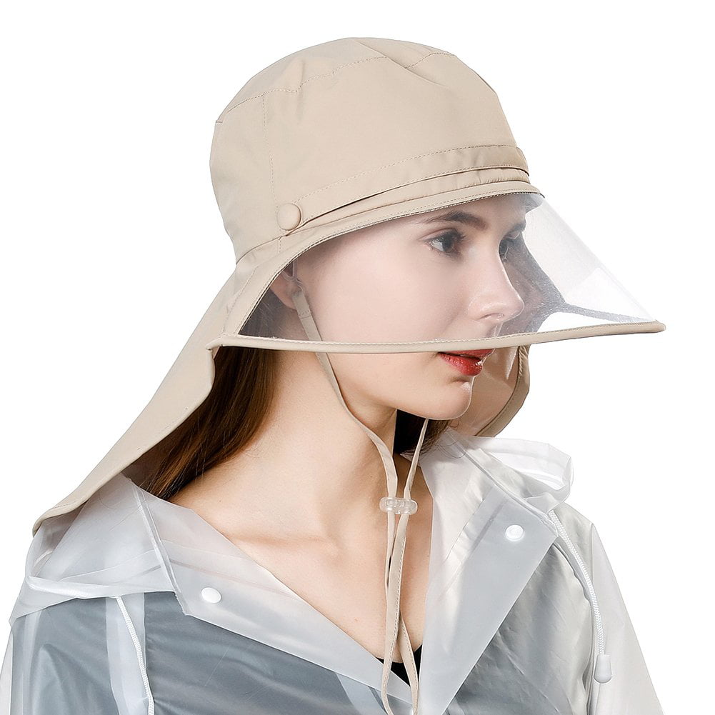 Comhats Unisex 100% Waterproof Rain Hats for Walking Biking Wide Brim Rain Cap Bonnet w/Visor Chin Strap Elastic Fit Remove Protective Film on Both Sides of Visor 