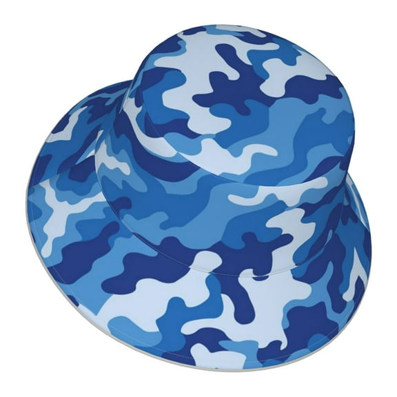 Blue Camouflage Bucket Hat Stripe Beach Fisherman Hats For Women Men Reversible Double-Side-Wear With Reflective
