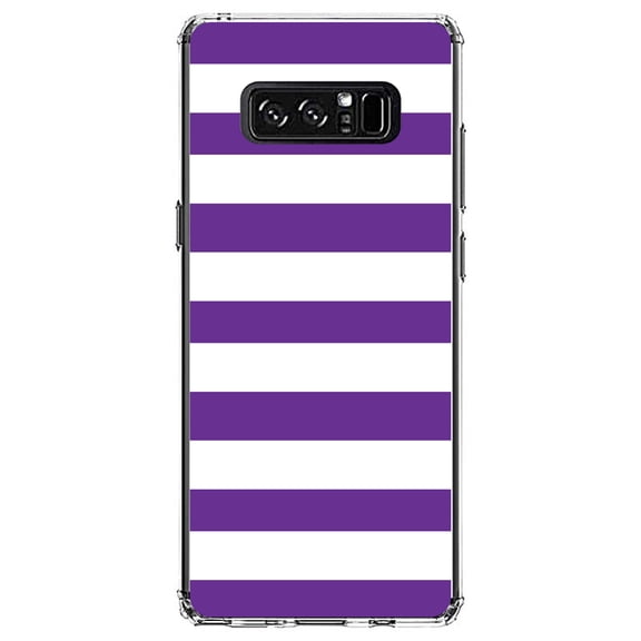 DistinctInk Clear Shockproof Hybrid Case for Samsung Galaxy Note 8 - TPU Bumper, Acrylic Back, Tempered Glass Screen Protector - Purple & White Bold Horizontal Stripes