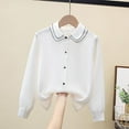 thumbnail image 2 of Girls School Uniform Shirt Kids Summer Ruffle Button Down Long Sleeve Cotton Oxford Blouse 10-11 Years White, 2 of 3