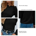 thumbnail image 5 of Bienvenido Casual Long Sleeve Top Frill Trim Decoration Keyhole Back Loose Fit Cuff Link Long Sleeve Blouse for Women Female Black L, 5 of 6