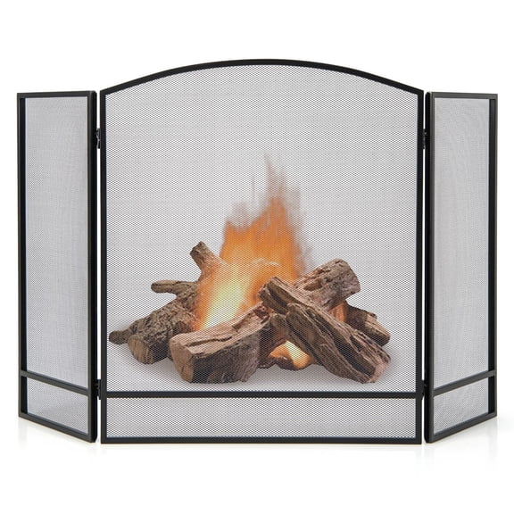 Gymax 3-Panel Fireplace Screen Foldable Wrought Metal Iron Mesh Fire Spark Guard