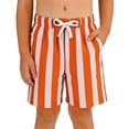 thumbnail image 2 of Likimi Toddler Boys Shorts With Pocket Striped Print Elastic Waist Drawstring Lightweight Summer Comfortnable Shorts Orange Size 5-6 Years, 2 of 4
