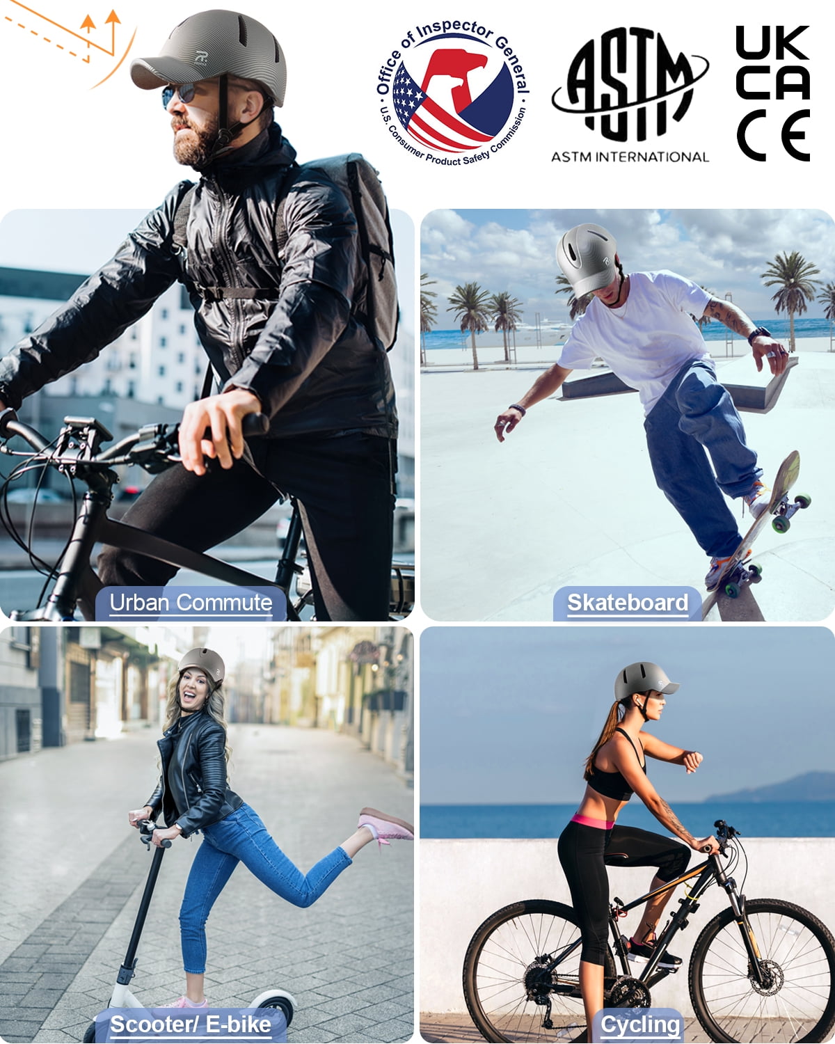 FROFILE Bike Helmet Adult Men Women - (Medium, Gray) Baseball Cap Style Bike Helmet for Adults Bicycle Helmets with Magnetic Buckle Scooter Helmet for Men Women