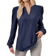 thumbnail image 1 of Top de manga larga con cuello en V y tejido jacquard para mujer - Camiseta holgada de color liso, 1 of 6