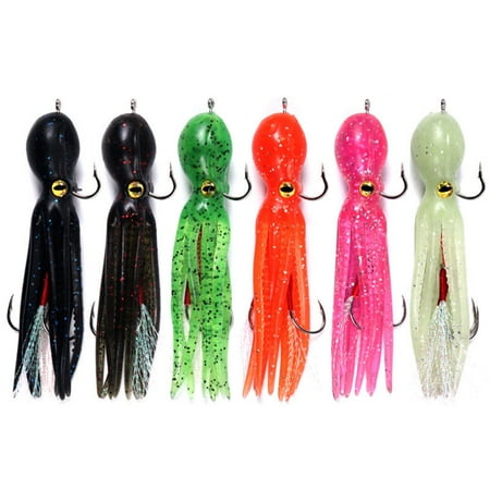 6Pcs 21g/11cm Simulation Squid Lures Baits Set Fishing Soft Luminous Lures with 3D Holographic Eyes 3 Hooks Multicolored Tackle