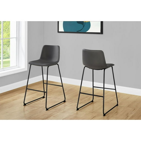 Monarch Specialties Office Chair, Bar Height, Standing, Computer Desk, Work, Pu Leather Look, Metal, Grey, Black, Contemporary, Modern