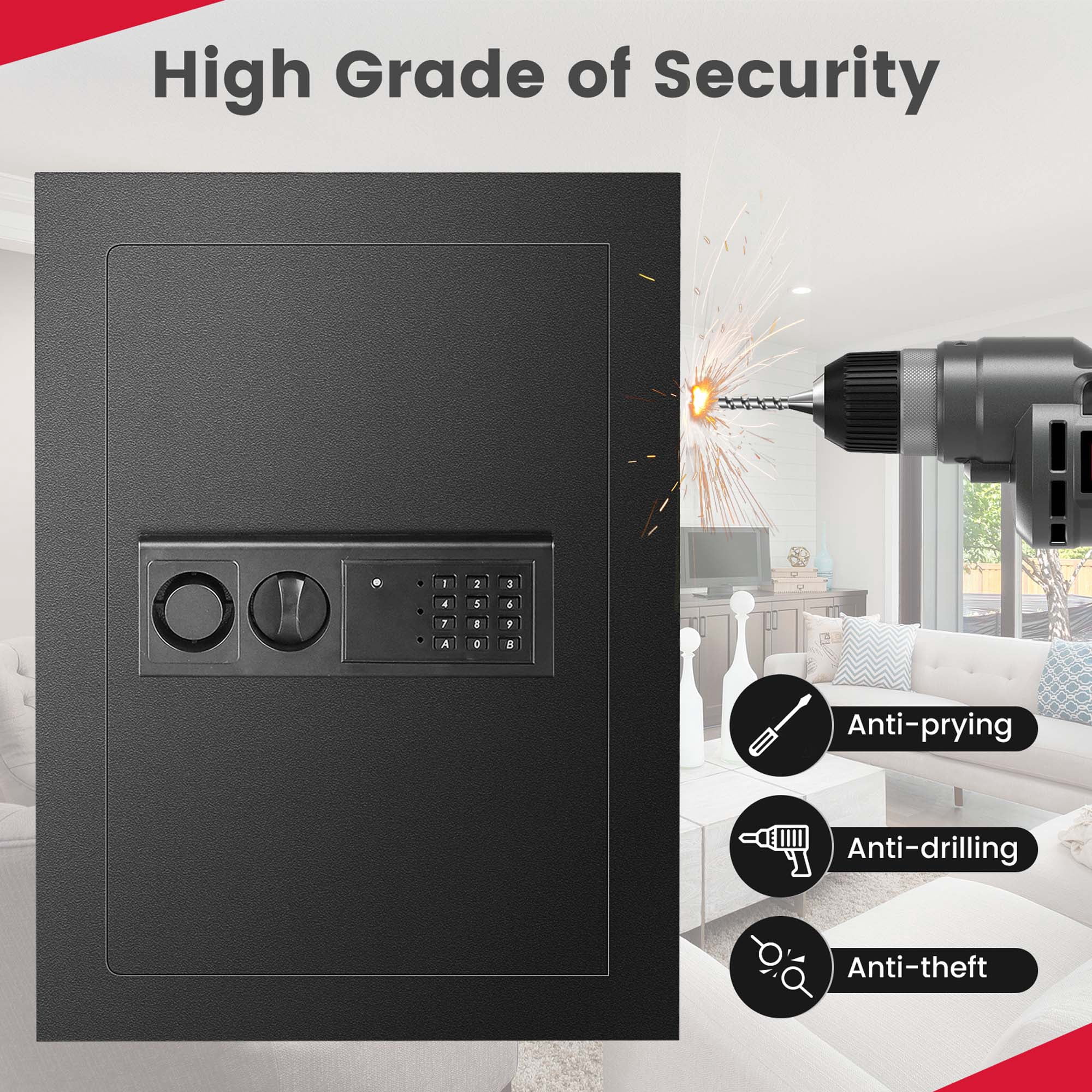 Costway Digital Flat Recessed Wall Safe Home Security Lock, Black