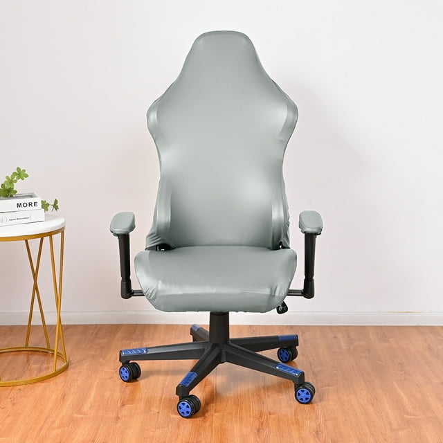 Sleek Solid Light Gray Elastic PU Chair Cover for Gaming & Office: Waterproof, Scratch-Resistant, Pet-Friendly Protection with Easy Cleaning – Universal Fit forChairs (Size L, 1 Piece)