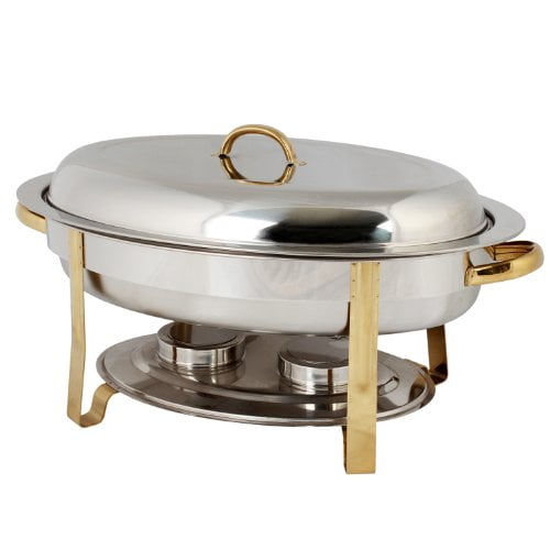 Excellante Stainless Steel 6 Quart Gold Accented Oval Chafer