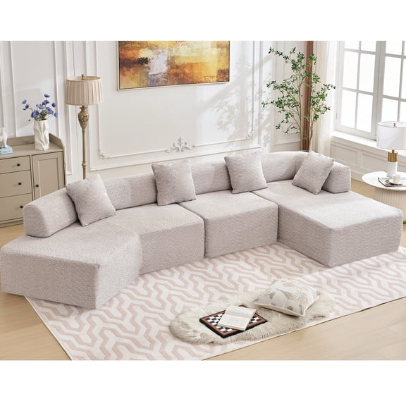 Modern Minimalist 140" L-Shape Boucle Sofa - Cozy Family Gathering in Living Room