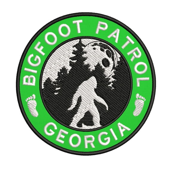 USA Georgia Bigfoot Patrol! Cryptid Sasquatch Watch! 3.5 Inch Iron Or Sew On Embroidered Fabric Badge Patch Unexplained Mysteries Iconic Series