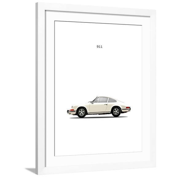 Art.com Porsche 911E 1968 White Art Print by Mark Rogan, White Frame Wall Art, 32" x 40"