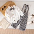 thumbnail image 3 of Rggeeun Baby Boys' Clothing Sets Bow Button Down Long Sleeve Lapel Collar Bodysuits & Cute Plaid Graphic Overalls 2 Piece Outfits Fall Matching Sets Travel Versatile,Black,6-9 Months, 3 of 7