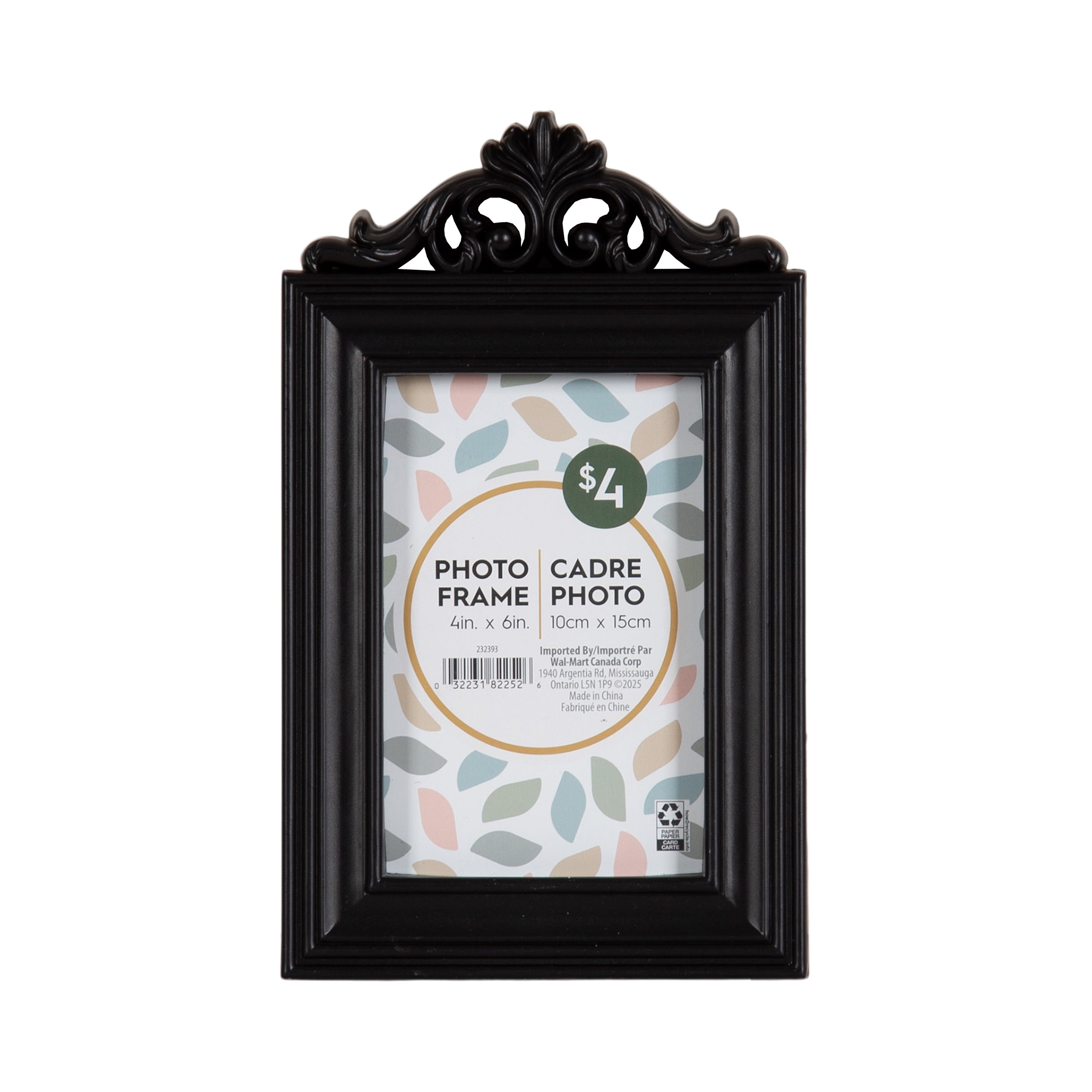 DesignOvation Cantua 4" x 6" Black Decorative Tabletop Picture Frame