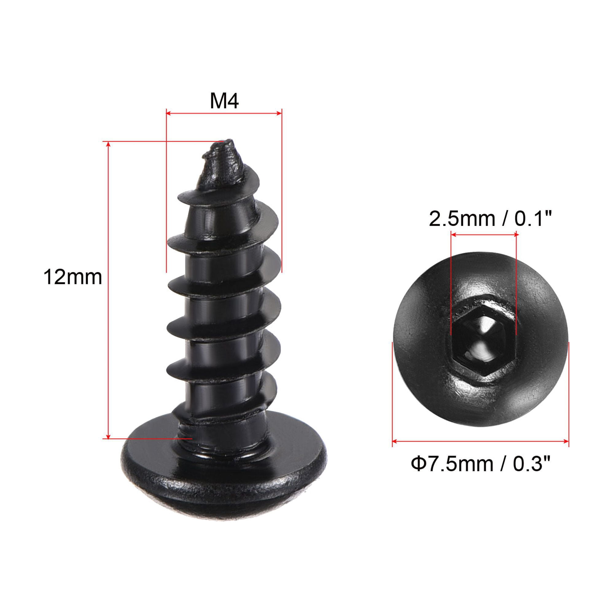 Unique Bargains Hex Socket Self Tapping Screws Made of Carbon Steel Black M4 x 12mm