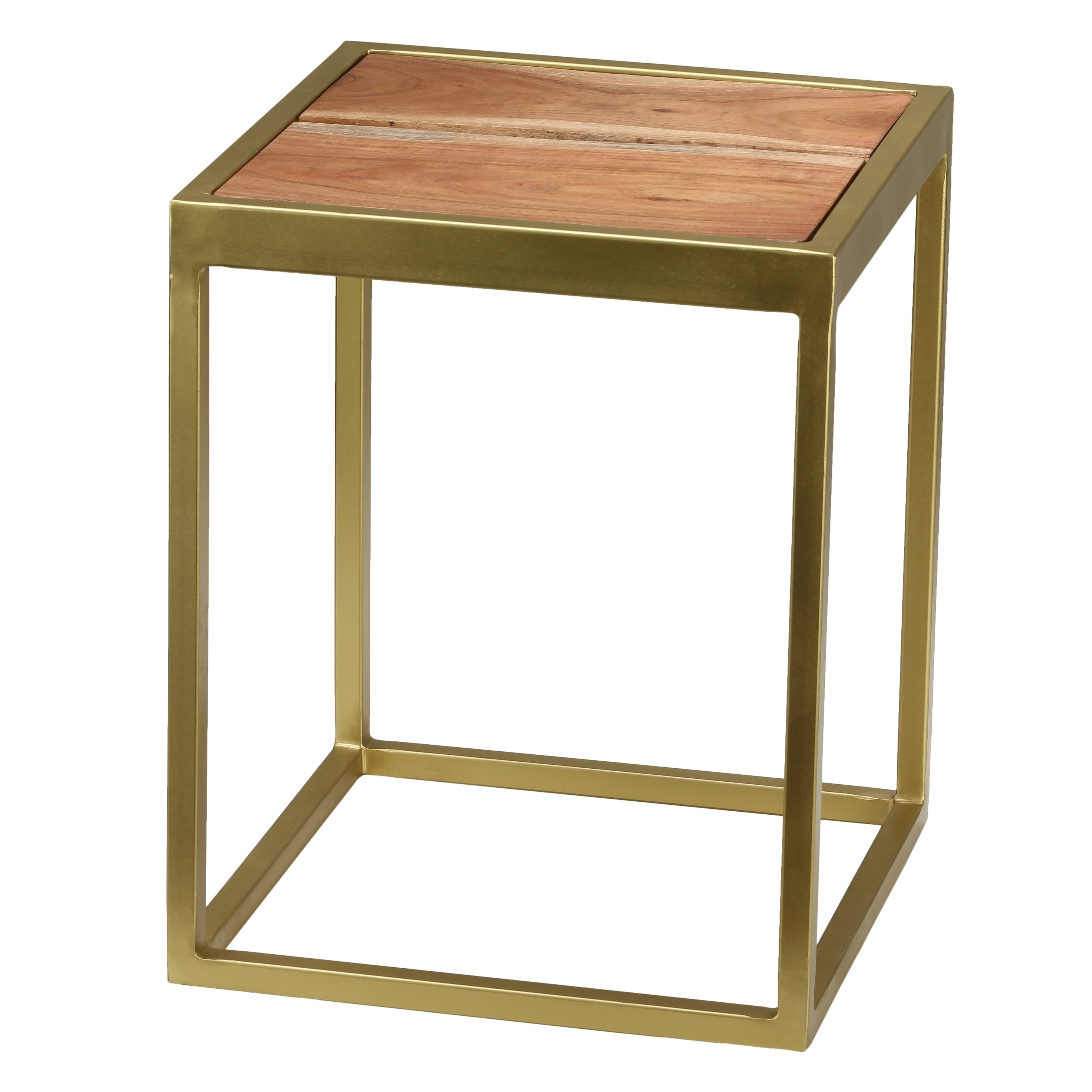 Dixie Live Edge Acacia Wood and Brushed Gold Square End Table
