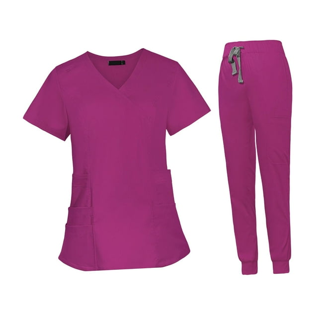 TISHITA Nurse Work Clothing Nursing Uniform Top and Pants Scrub Quick Drying S