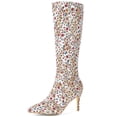 thumbnail image 6 of DARING DIVA Women's Stylish Floral Knee High Boot with Stiletto Heel White Floral 8, 6 of 7