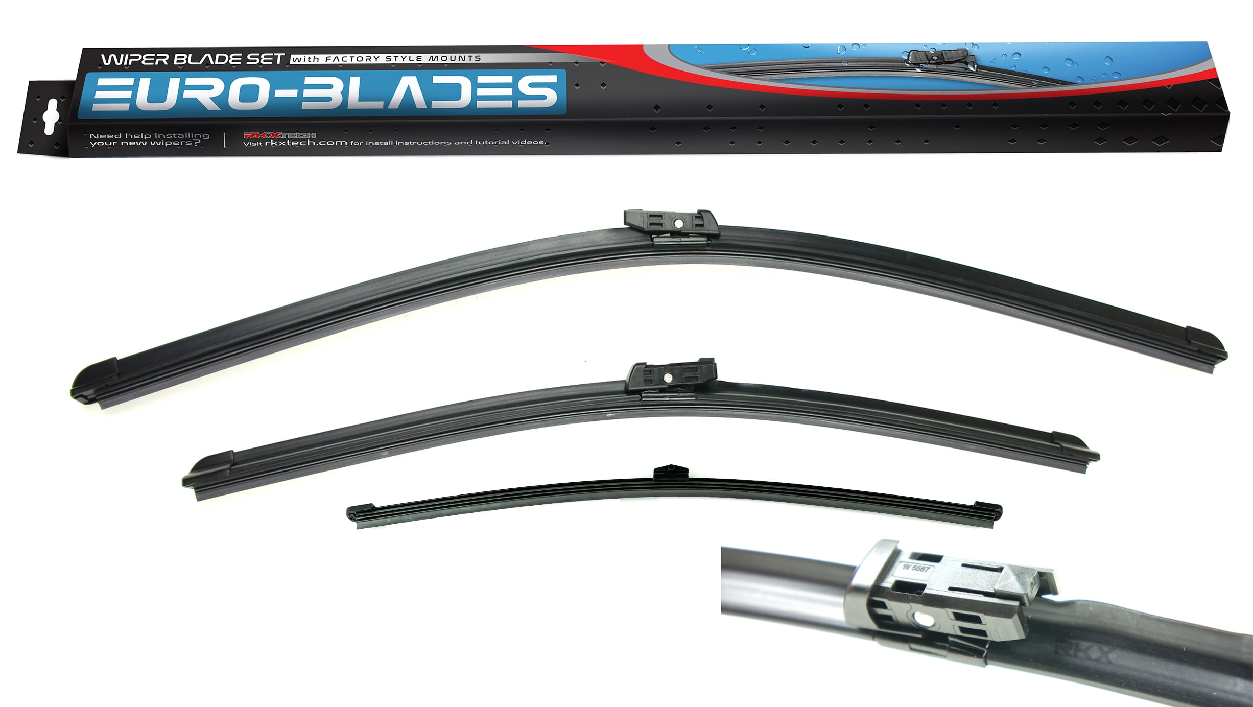 RKX Front + Rear Windshield Wiper Blades set of 3 FOR AUDI 2009+ A4 B8