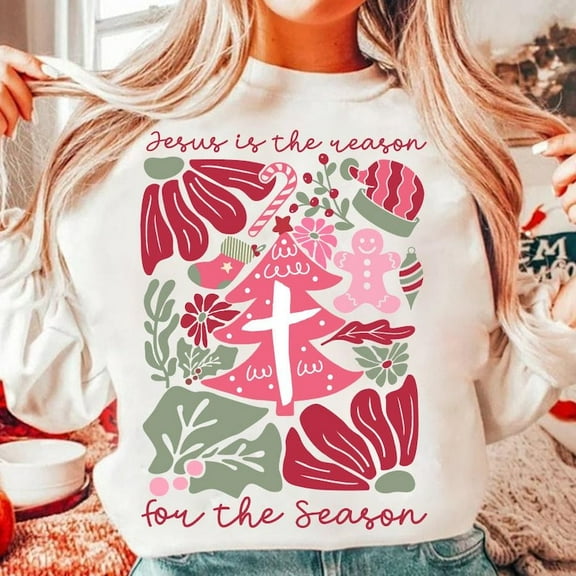 Jesus Is The Reason Christmas Sweater, Boho Floral Be The Light Christian Holiday Sweatshirt