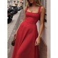 thumbnail image 4 of Red Womens Sleeveless Square Neck A-Line Flowy Midi Dress With Pockets And Back Tie Detail, 4 of 8