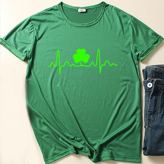Qiopertar Mode Femmes Décontracté Col Rond T-Shirt Imprimé Saint-Patrick Manches Courtes Ample Blouse Liquidation Moins de 5$ en Solde Offres d'Accès Anticipé