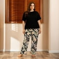thumbnail image 3 of 2Pcs Plus Size Pajamas Sets For Women Short Sleeve Sleepwear Tops with Pants Nightwear Set Casual Loose Home Wear Suit, 3 of 6