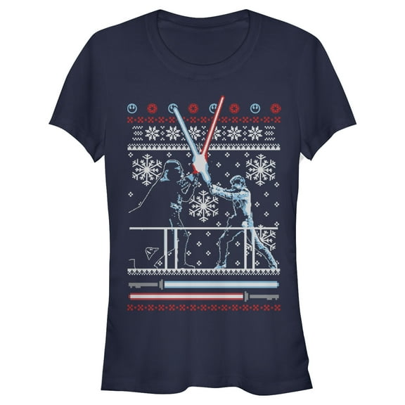 Junior's Star Wars Ugly Christmas Duel Graphic Tee Navy Blue X Large