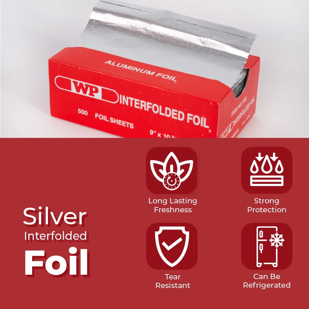 Pop-Up Interfolded Aluminum Foil Sheets 9" x 10 3/4" Silver 6 Boxes x 500/Box