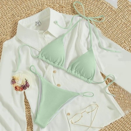 IDALL Bikini Sets Bathing Suit Women s High Waisted Bikini Sets Two Piece Swimsuit Knot Bathing Suit Womens Swimsuits Micro Bikini Green M