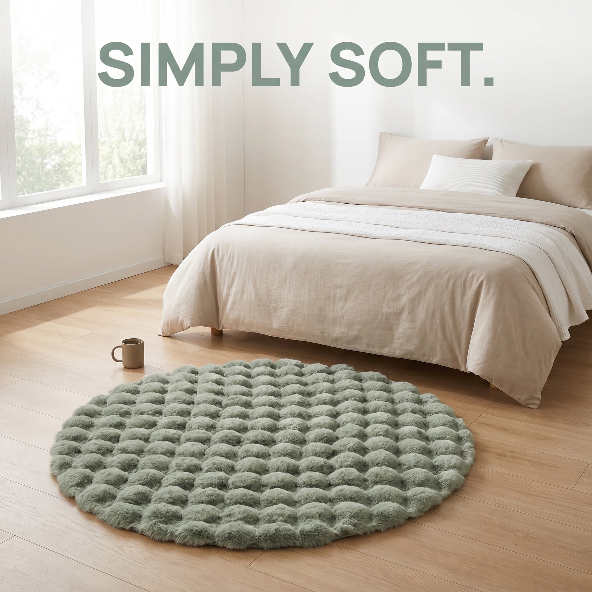 Unique Bargains Modern Geometric Round Area Rug Soft Shaggy Circle Carpet 24" x 24" Green