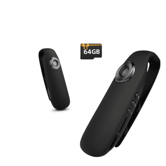 Clip-On HD Outdoor Camera - 1080P Portable Body Camera with Night Vision, Motion Detection & 64GB SD Card - Waterproof Action Cam for Sports, Hunting, Security (Black)