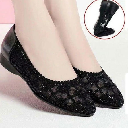 

Sunvit Womens Flat Sandals- Mesh Plus Hollow Casual Lace Summer Slide Sandals #515 Black