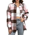 thumbnail image 2 of Akmaiox Plaid Flannel Shirts for Women,Dressy Casual Long Sleeve Lapel Button Down Shirts,Fitted Women's Plus Size Business Work Blouses,Pink XXL, 2 of 6