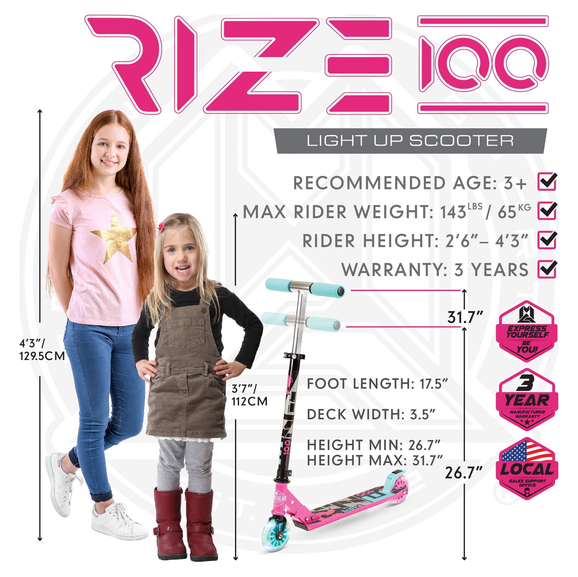 Madd Gear Rize 100 Light-Up Scooter - Pink Teal