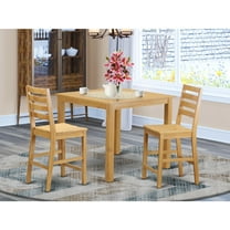 East West Furniture Cafe 3-piece Wood Counter Height Pub Table Set in Oak