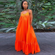thumbnail image 1 of Plus Size Women Sexy Loose Long Maxi Floor-length Dress Spaghetti Strap Sleeveless Ruched Ruffle Hem Lace-up Party Beach Dresses, 1 of 5