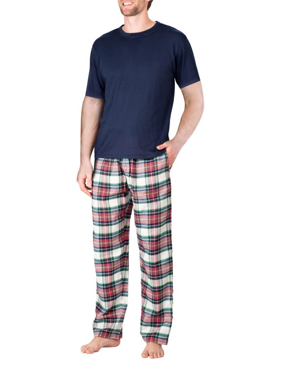 Men's Sleep Short Sleeve Flannel Pajama Pant Set