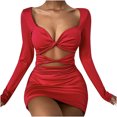 thumbnail image 4 of Lilgiuy Women's Long Sleeve Solid Color Slim Hollowing Party Club Dress, 4 of 6