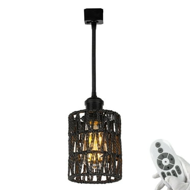 FSLiving Gimbaled LED Track Light Adjustable H Type Flexibly Rotatable Goose Neck Head Black Twine Natural Rattan Shade, Smart Edison Bulbs 2200K-6500K Decorate for Dinning Sloped Ceiling