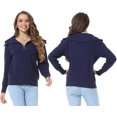 thumbnail image 5 of Taigaofy Women's Fashion Pure Color V-neck Half zip Thread Long Sleeved Knit Pullover Casual Lazy Top Navy M, 5 of 7