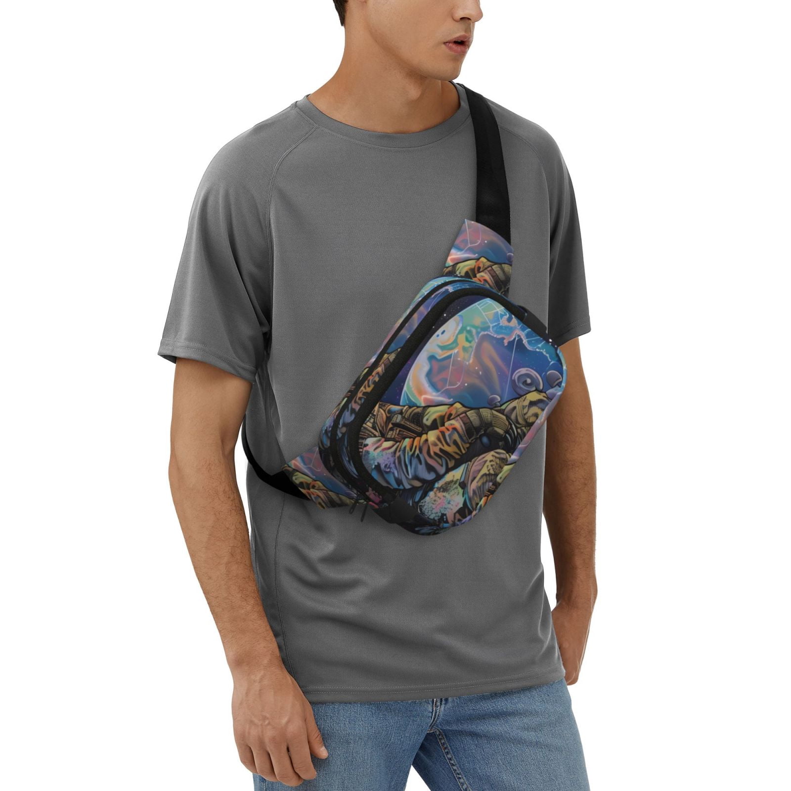 Picia Rainbow Astronaut Space Landscape Print Square Double-Layer Waist Bag Mini Adjustable Waist Belt Bag Exercise Running Travel Hiking